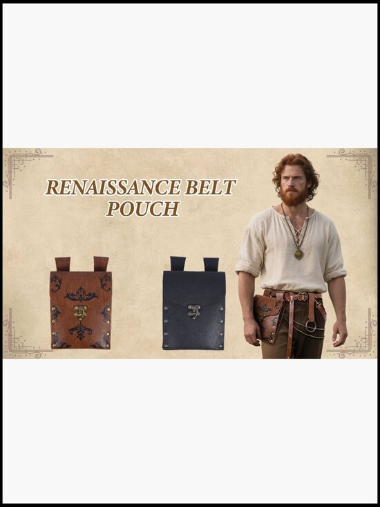 Medieval Belt with Renaissance Bag & Detachable Chains, Faux Leather Waist Pouch main image 4
